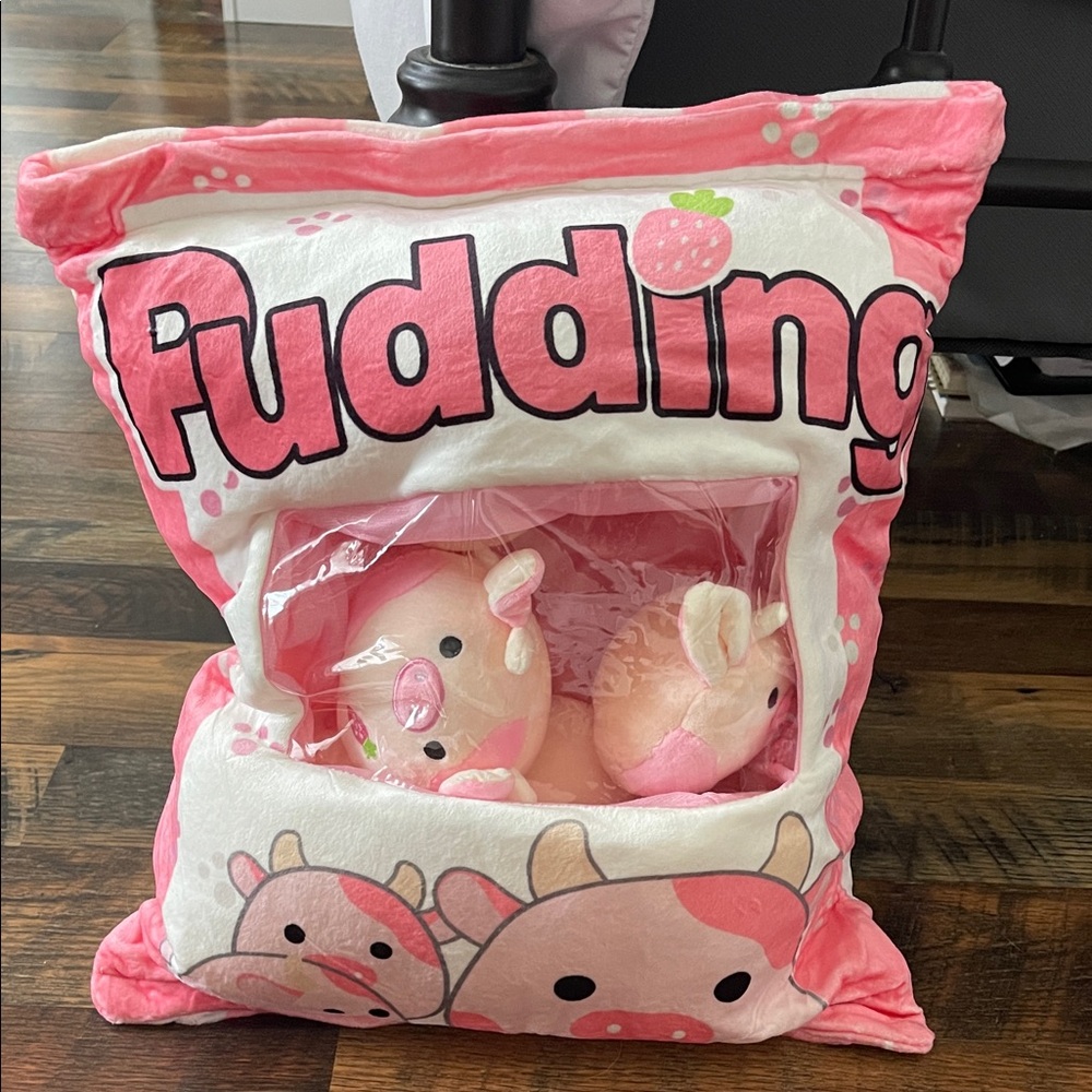 Pink and White Plush Pudding Pillow